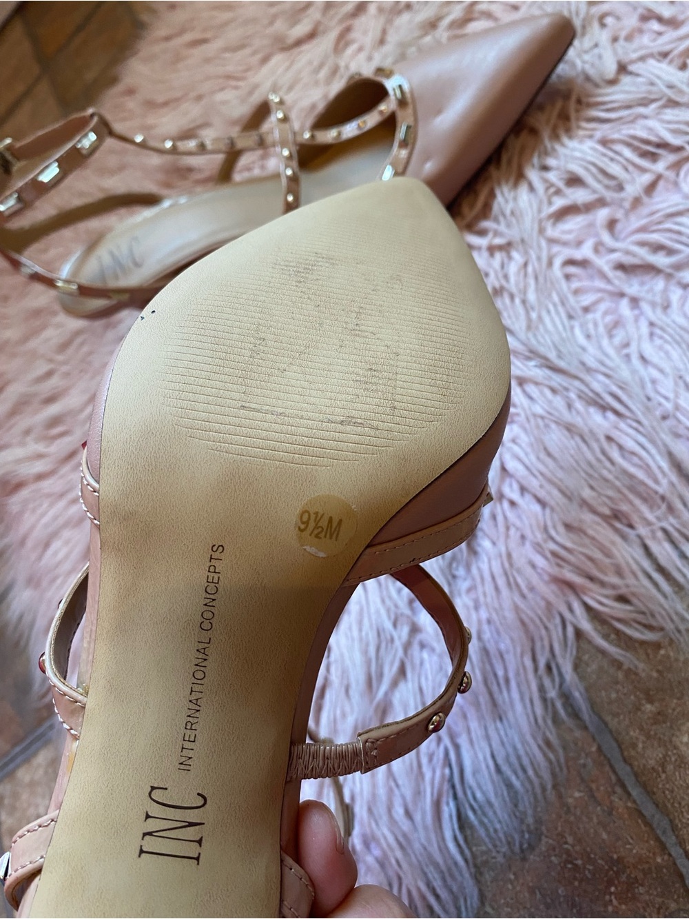 INC International Concepts Nude Studded T-Strap Pointed Heels - Picture 3 of 5